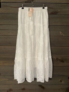 NWT White Eyelet Boho Midi Skirt